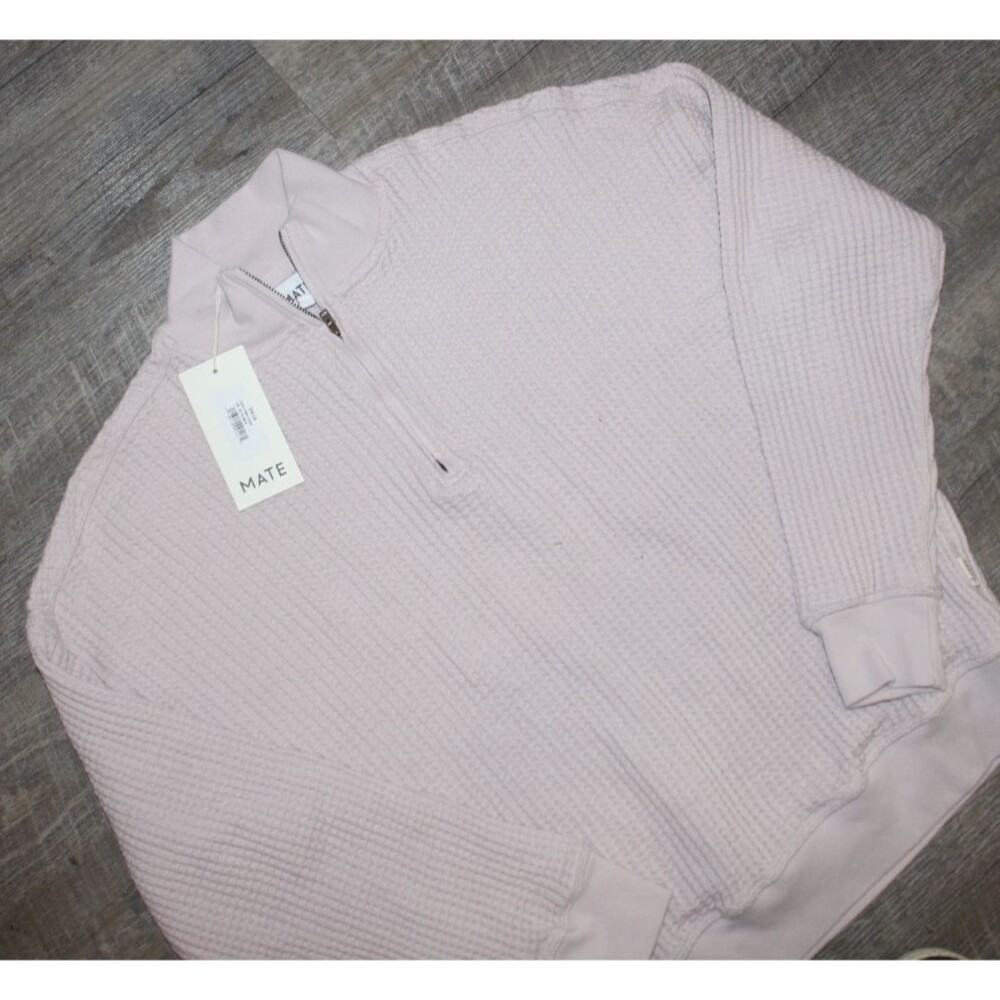 Mate the Label Organic Waffle Half-Zip Sweatshirt LAVENDER PURPLE NWT SZ S $158